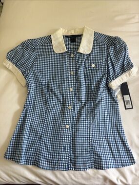 Marc Jacobs Blue & White Gingham Button-Up Shirt with Contrast Collar - Size 8